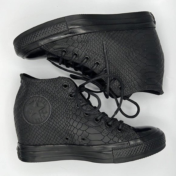 RARE Chuck Taylor All Star Lux Embossed Reptile Mid Top Sneaker Wedges sz7.5 - Picture 5 of 14